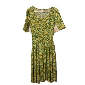 Lularoe Dress Size XS Womens Colorful Floral Fit Flared Sunshine Yellow Blue NEW
